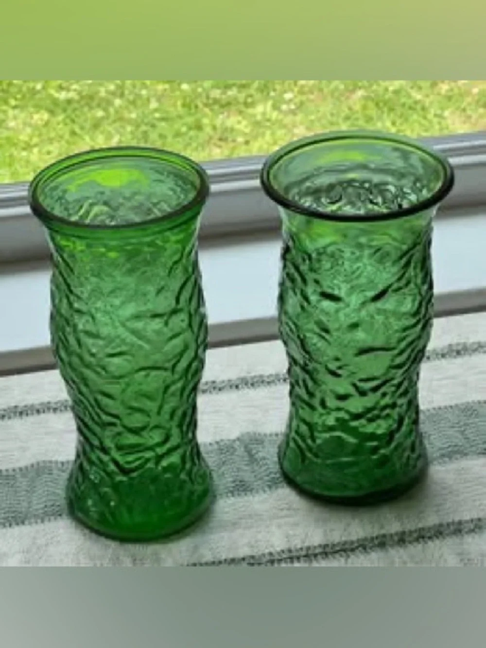 Pair of Vintage Green Textured Glass Vases